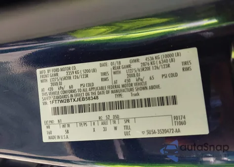 2018 Ford F-250 Lariat из США, поврежденный, VIN 1FT7W2BTXJEB58348